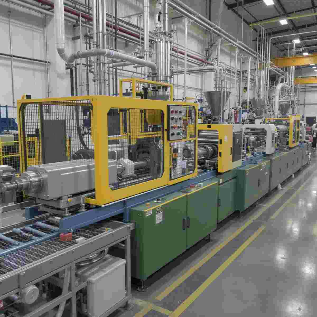 Industrieller Kunststofffolien-Extrusionsprozess mit Extruder, Düse und Kühlrollen