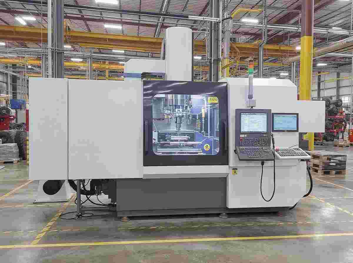 Moderne Kunststoffextrusionsmaschine in Industrieumgebung mit digitaler Steuerung.