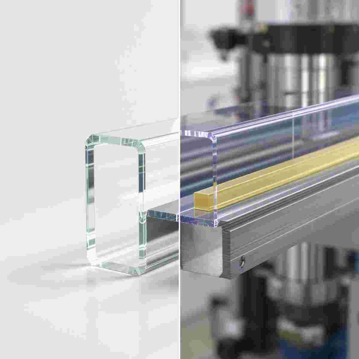Glasklare Folienextrusion: linke Blasenfolie über Extruder, rechte flache Folie auf Kühlwalze