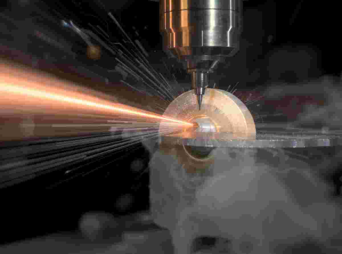 Nahaufnahme einer ringförmigen Blasfolien-Düse beim Aufblasen einer Polymerblase zu einer Folie.
