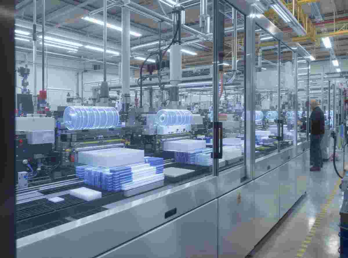 Moderne Extrusionsanlage: Automatisierte Maschinen und Sensoren formen hochwertige Kunststoffprofile.